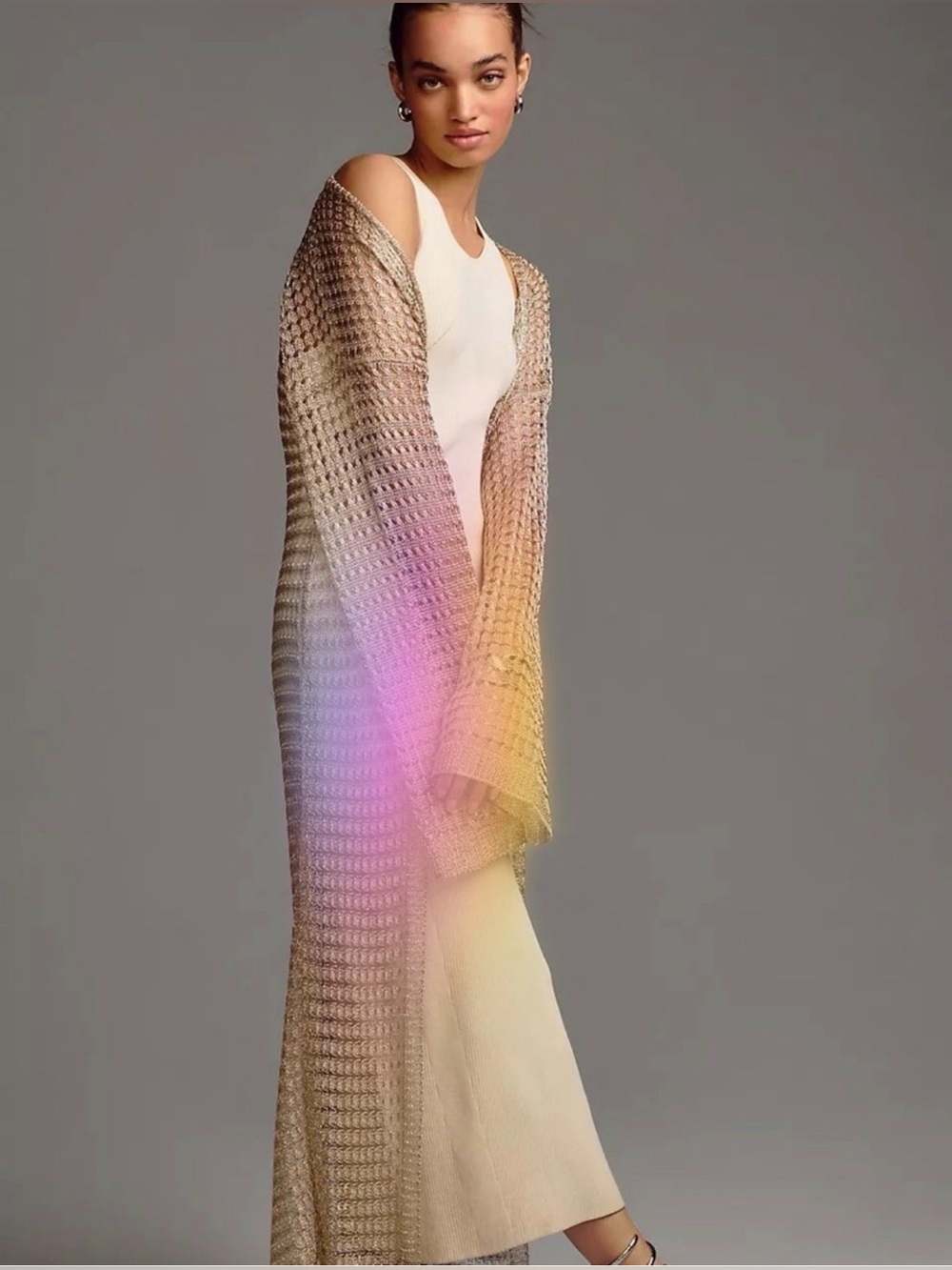 Maeve Shimmer Open Knit Metallic Duster OS